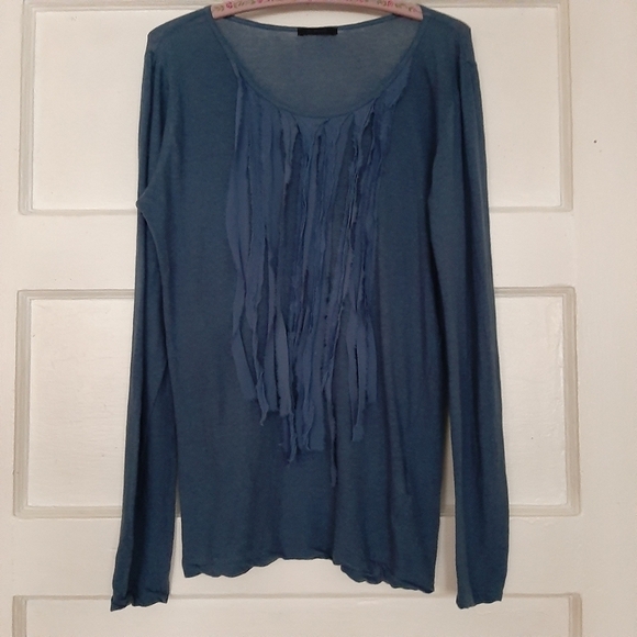 Pas de Calais Roll Hem Raw Edge Silk Fringe Detail Top - Picture 1 of 8